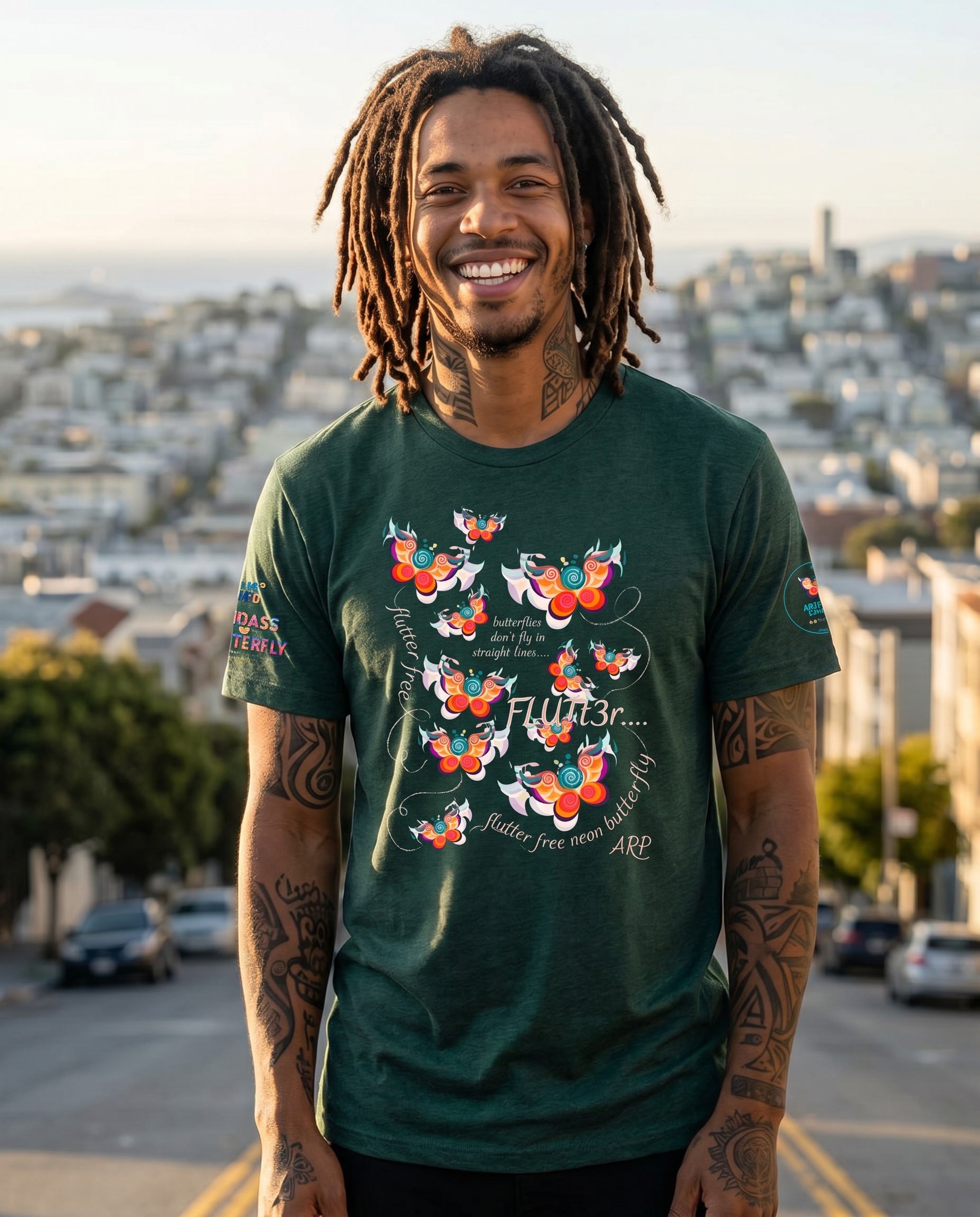 Ariel Rose Portals "Subtle Flutter Free" Unisex Tri-Blend Super-Soft T-Shirt - Artistic Butterfly Design