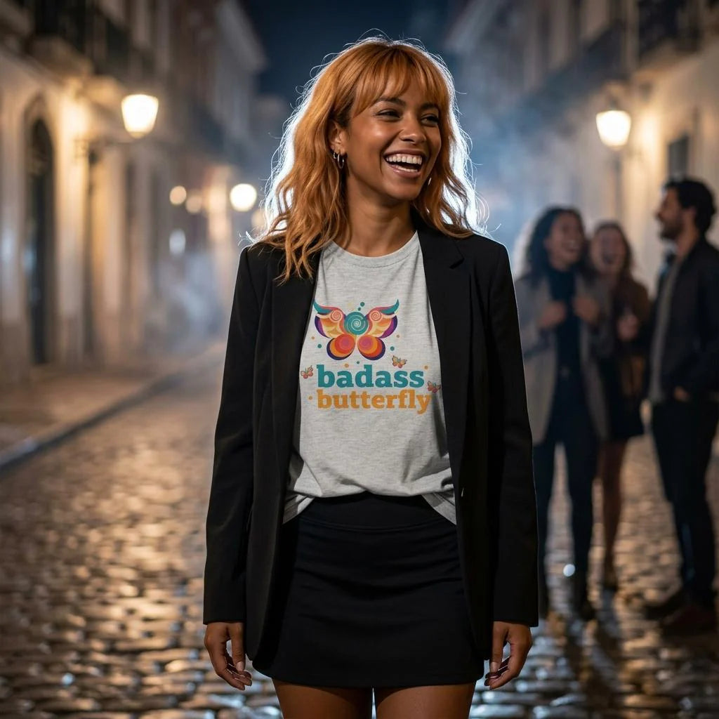 Maglietta con logo "Badass Butterfly & Ariel Rose Portals" | T-shirt unisex tri-blend ultra morbida