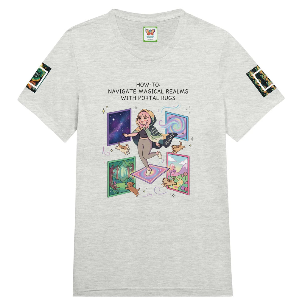 Ariel Rose Portals "How to Use Portal Rugs" Pop Art T-Shirt - Whimsical Cartoon Puppy Design