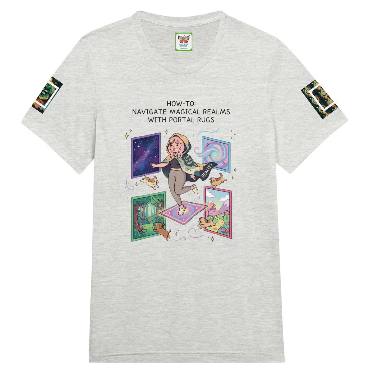 Ariel Rose Portals “How to Use Portal Rugs” Pop Art Triblend Unisex Crewneck T-shirt - Whimsical Cartoon Puppy Design