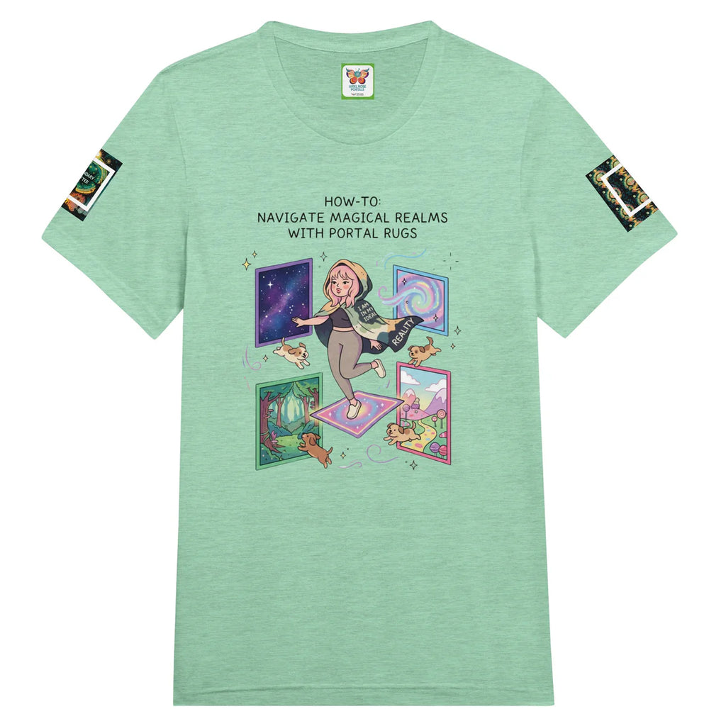 Ariel Rose Portals "How to Use Portal Rugs" Pop Art T-Shirt - Whimsical Cartoon Puppy Design