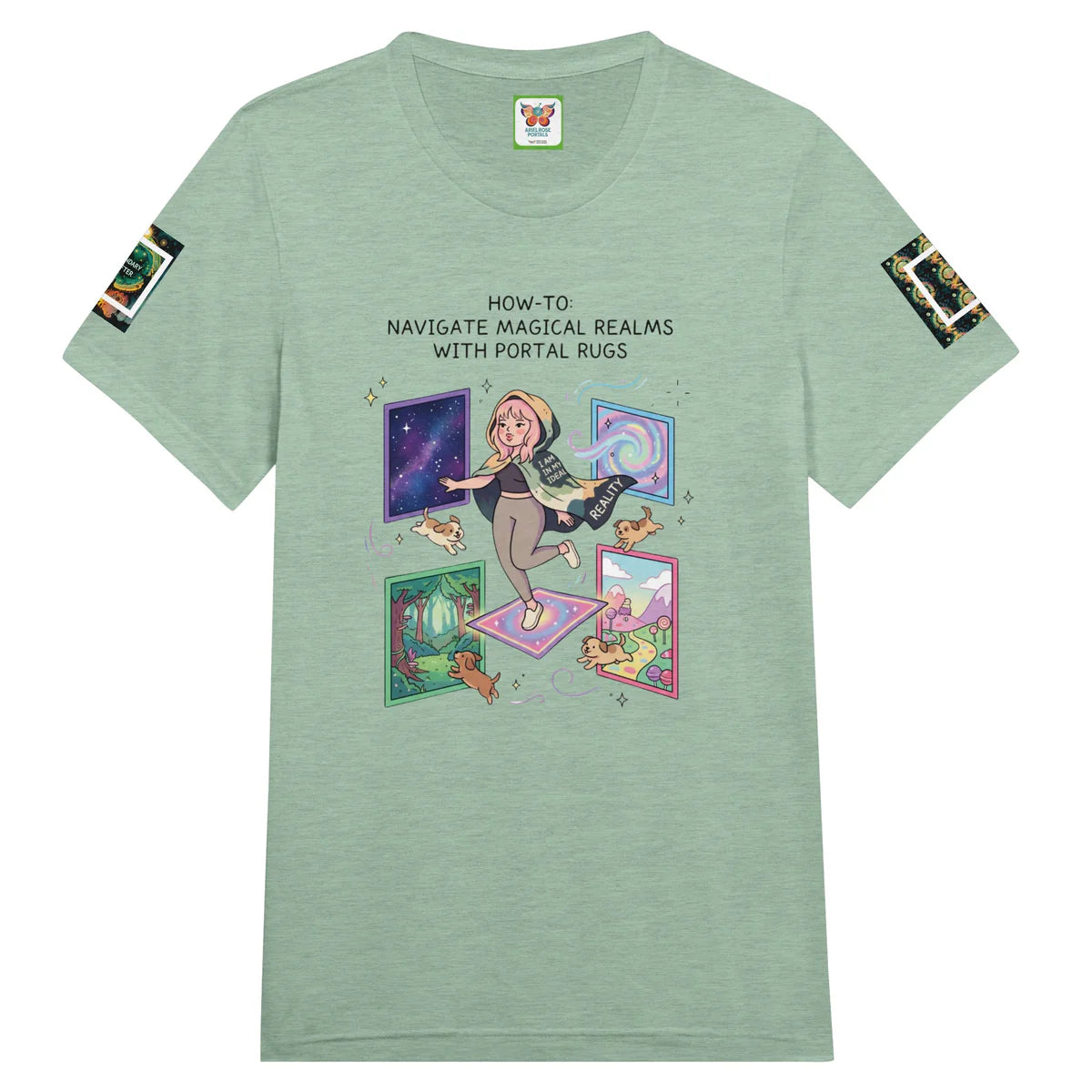 Ariel Rose Portals “How to Use Portal Rugs” Pop Art Triblend Unisex Crewneck T-shirt - Whimsical Cartoon Puppy Design