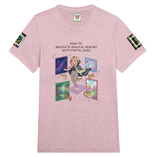 Ariel Rose Portals "How to Use Portal Rugs" Pop Art T-Shirt - Whimsical Cartoon Puppy Design