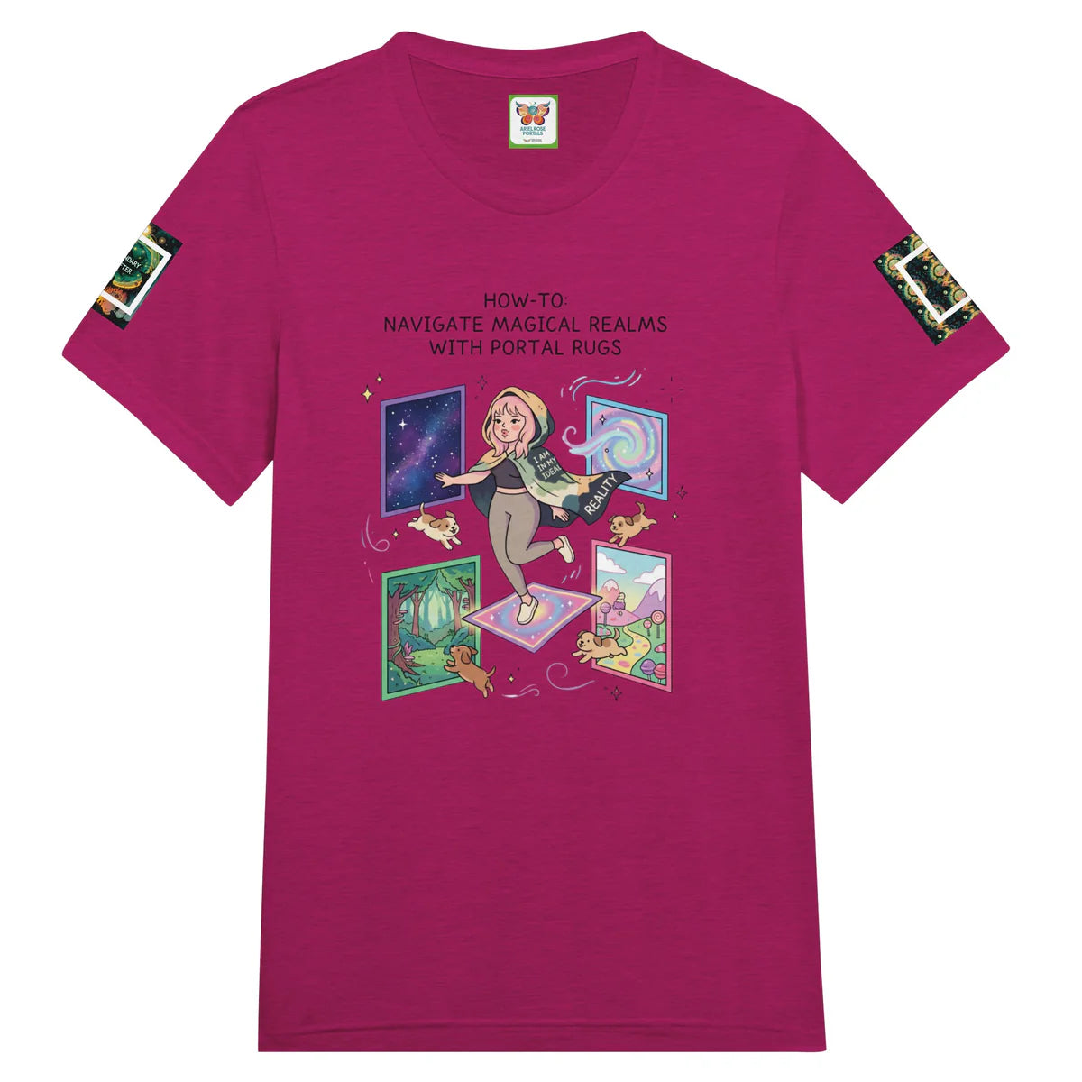 Ariel Rose Portals “How to Use Portal Rugs” Pop Art Triblend Unisex Crewneck T-shirt - Whimsical Cartoon Puppy Design