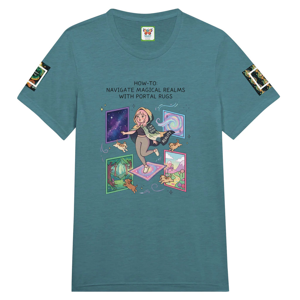 Ariel Rose Portals "How to Use Portal Rugs" Pop Art T-Shirt - Whimsical Cartoon Puppy Design