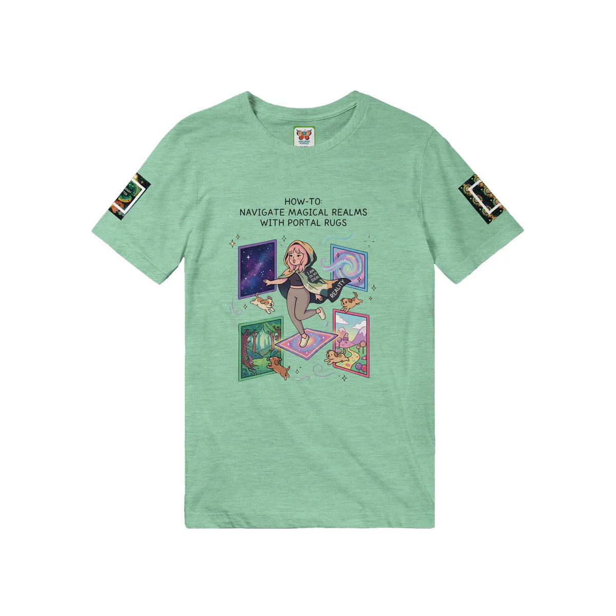 Ariel Rose Portals “How to Use Portal Rugs” Pop Art Triblend Unisex Crewneck T-shirt - Whimsical Cartoon Puppy Design
