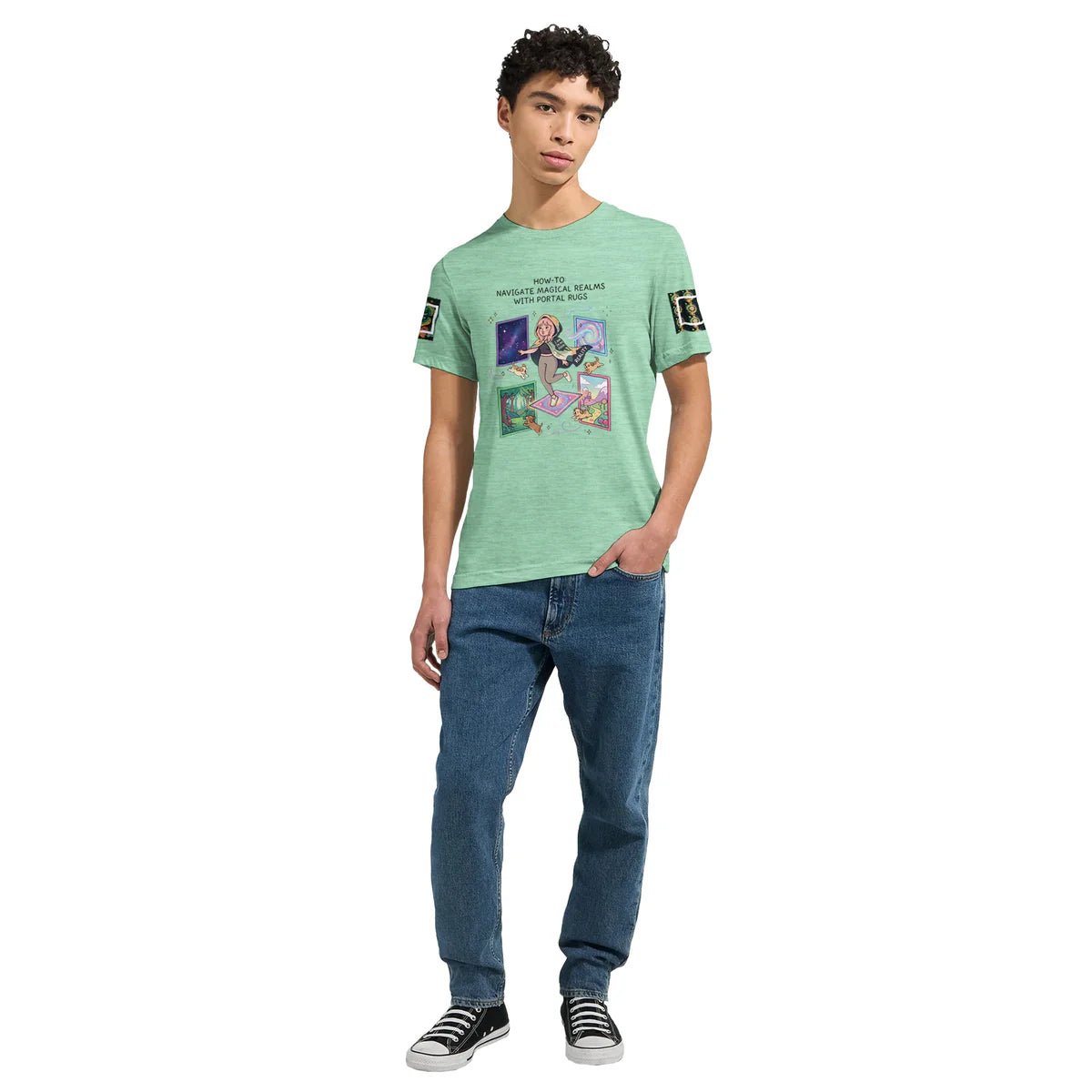 Ariel Rose Portals "How to Use Portal Rugs" Pop Art T-Shirt - Whimsical Cartoon Puppy Design