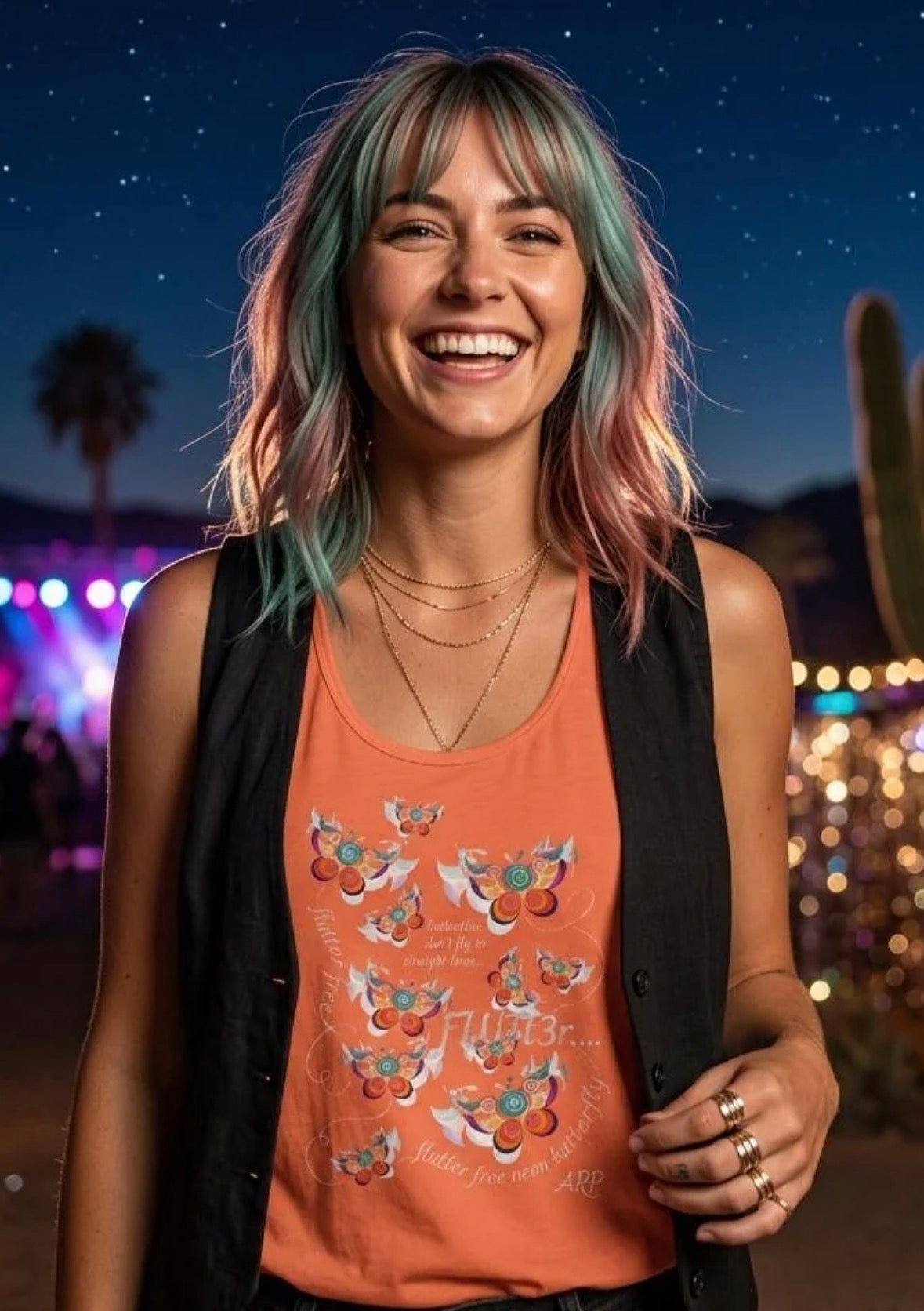 Flutter Butterfly Ariel Rose Portals Flowy Tank Top - Iconic Artwork Wearable Art for Summer & Athleisure