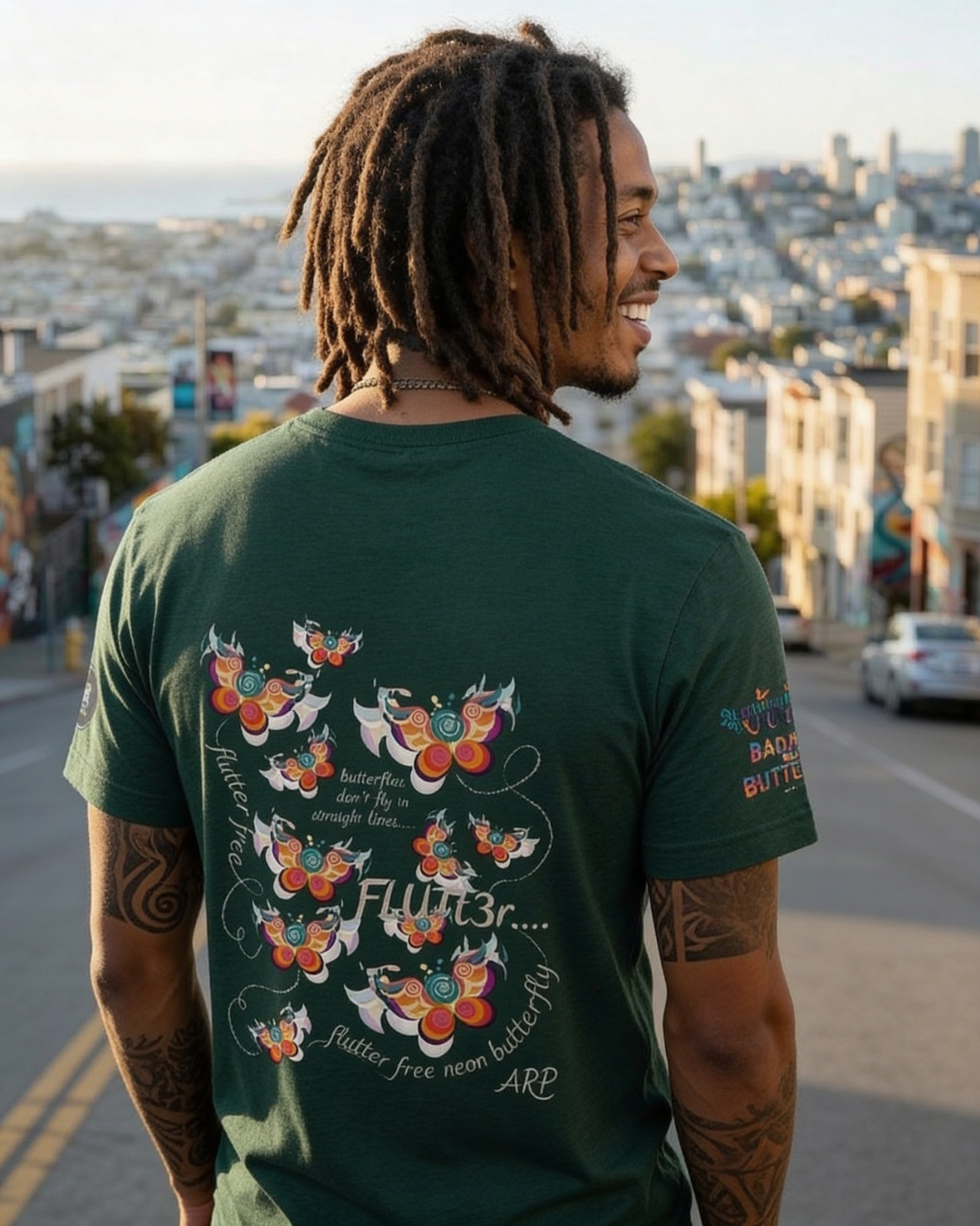 Ariel Rose Portals "Subtle Flutter Free" Unisex Tri-Blend Super-Soft T-Shirt - Artistic Butterfly Design